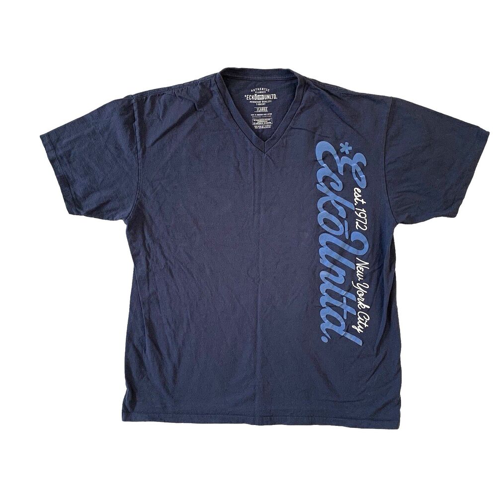 Ecko Unltd V-neck T Shirt Sz XL Blue Velvet Graphic Skater Streetwear Y2K Grunge
